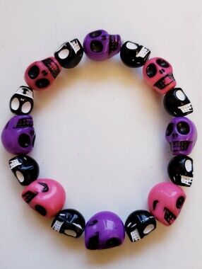 Handmade Purple Pink Black Skull kandi bracelet